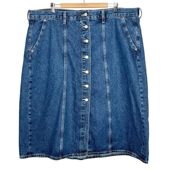 Old Navy Button Up Denim Jean Midi Skirt Womens Size 22 Western Festival Cowgirl - Picture 1 of 5